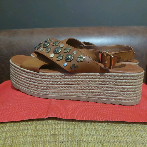 Migato Brown Platform Sandals With Gold Studs Size 40 Like New