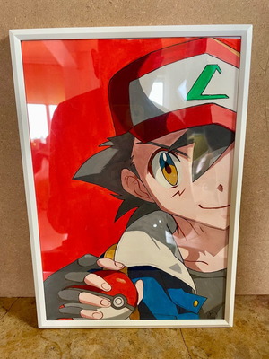 Handmade Ash Ketchum painting on watercolor paper with frame new