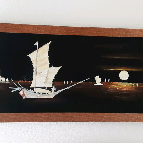 Handmade painting with mother of pearl like new, Asian art