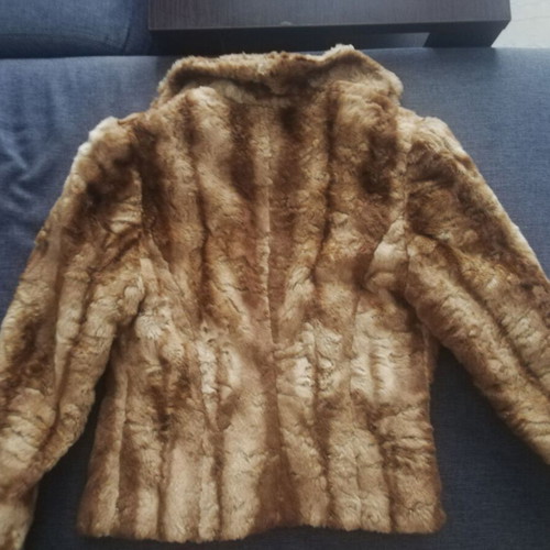 Handmade synthetic fur jacket, beige and brown, size S