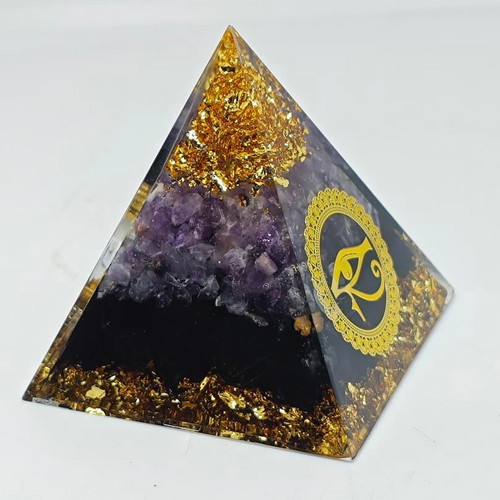 Amethyst Orgone Pyramid with Eye of Horus, like new