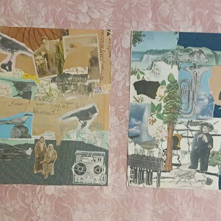 Mixed media collage custom order, set of 4 pieces