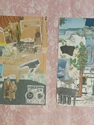 Mixed media collage custom order, set of 4 pieces