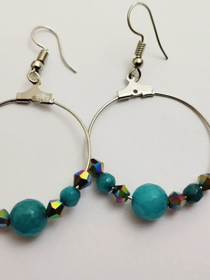 Handmade hoop earrings with turquoise beads like new