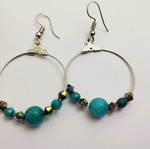 Handmade hoop earrings with turquoise beads like new