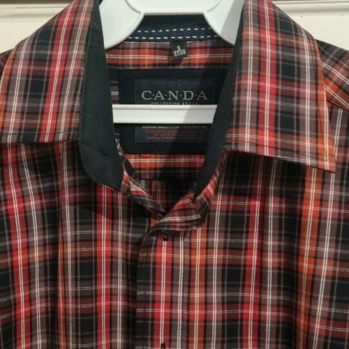 Canda men's shirt with long sleeves, red and black stripes, size Small, like new