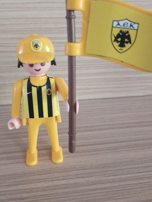 Playmobil AEK fan figure with flag, cap and jersey, like new