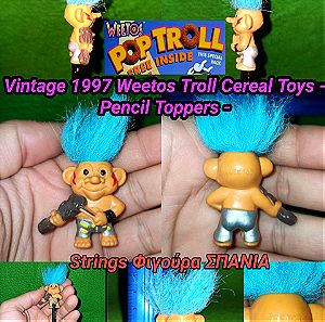 Vintage  Weetos Troll Cereal Toys  Pencil Toppers 1997 RARE Figiure Ευχούλης Ευχούληδες Lucky Trolls Strings Mini Figure με βιολί σπάνια Φιγούρα της σειράς δημητριακών δινόταν ως δώρο