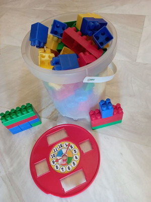 Children's building blocks used, colorful plastic