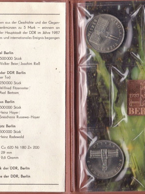 Set of East Germany (GDR) Coins 1987 UNC, 4x5 Mark Berlin Anniversary
