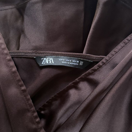 ZARA slip dress, brown, satin weave, long with belt