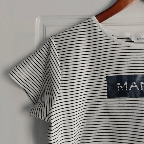 Mango cotton striped T-shirt with metallic logo print, navy