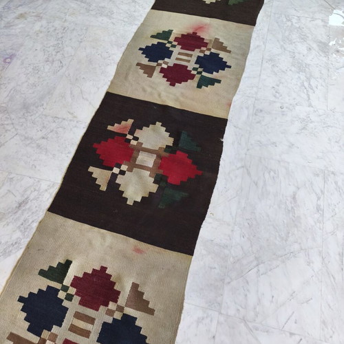 Vintage handwoven runner rug used