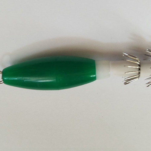 Mega squid jig green plastic 6cm new with two rows of hooks