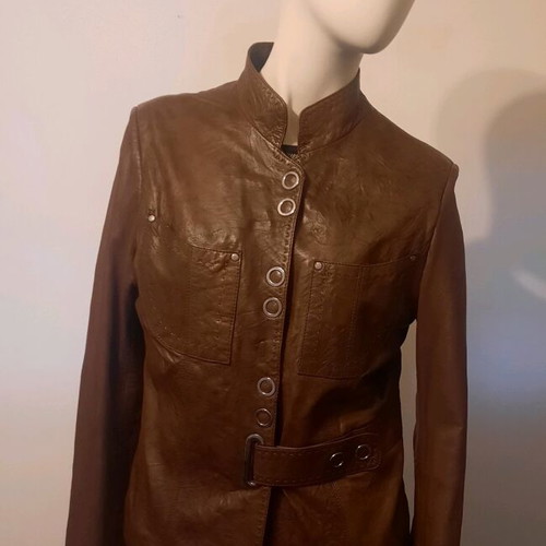 Leather jacket women's brown like new, genuine leather