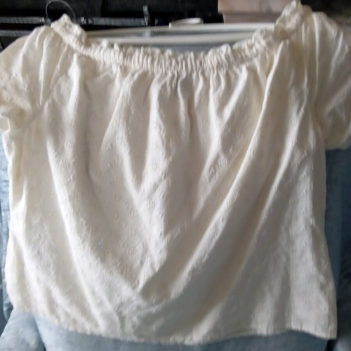 Only off-shoulder blouse used, white and yellow, size L