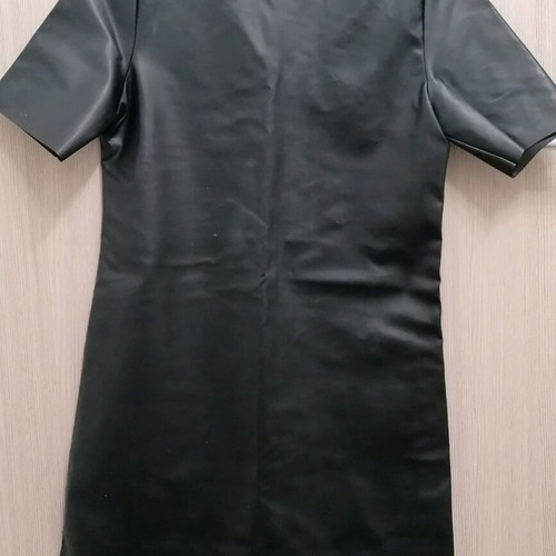 Rose leather dress M with shoulder zippers, black