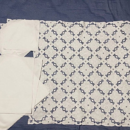 Vintage handmade cutwork doilies set white color new