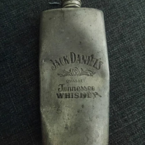 Jack Daniel's Pewter Hip Flask vintage, used, damaged for display