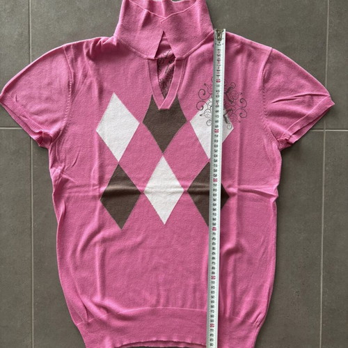 DDP Pink Y2K Knitted Polo with Argyle Pattern Size M Like New