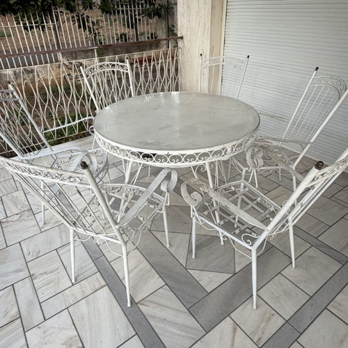 Fer Forge Garden Furniture Set with Table and 6 Chairs, white