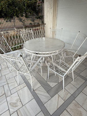 Fer Forge Garden Furniture Set with Table and 6 Chairs, white
