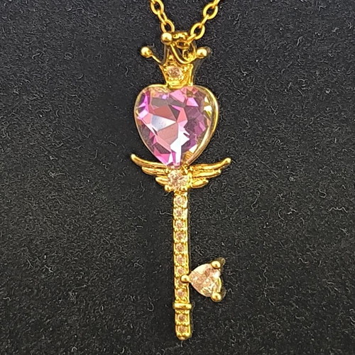 Key of the Heart Necklace with Pink Crystal new
