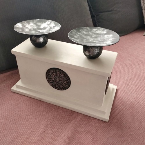 Wooden candlestick like new with metal bases off-white