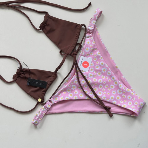 Two-piece bikini set new, pink bottom S, brown top M