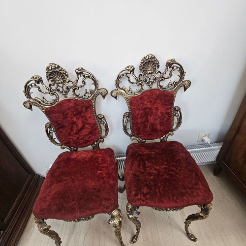 Antique chairs used, bronze with velvet, set of 2