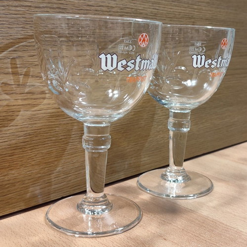 Westmalle Trappist beer set of two promotional stemmed glasses 330ml new