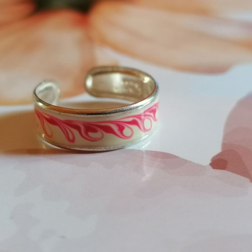 Silver 925 Painted Foot Ring in Sugar Color with Pink Designs New
