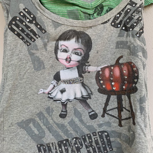 Devotion Y2K Gothic T-shirt used, gray and green, small-medium