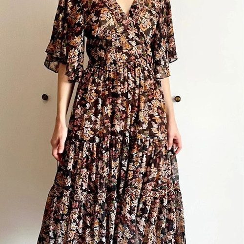 Zara Boho Flowy Maxi Dress like new, floral black multicolor