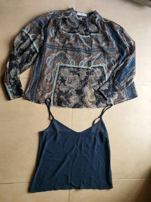 Σετ πουκάμισο και φανελάκι Mango αφόρετο, λεπτό ύφασμα μπλε και καφέ