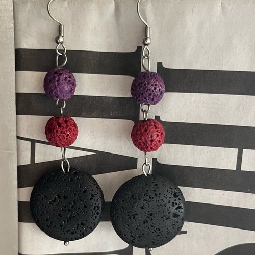 Stainless steel lava stone long earrings new