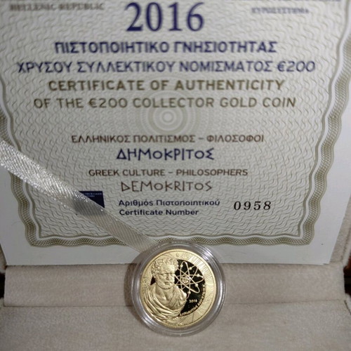 Gold collector coin Demokritos 200 euro 2016 new