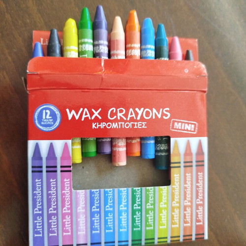 School supplies with wax crayons lightly used, ruler, pencil, eraser