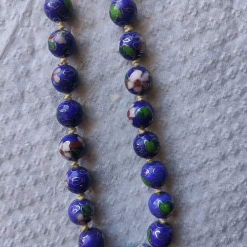 Cloisonne collectible necklace new, cobalt blue enamel with filigree knots