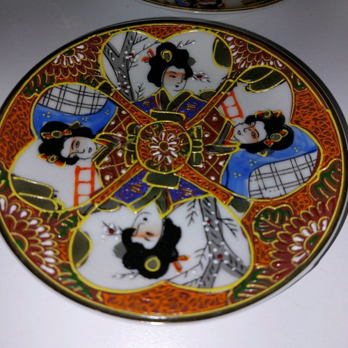 Moriage Japanese cups used, set of 6 with plates