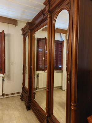 Antique wardrobe used, wooden 3-door with mirrors