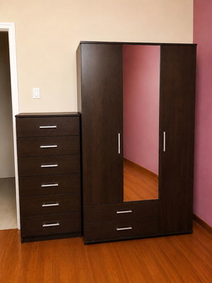 Bedroom furniture set with 3-door wardrobe and 7-drawer chest wenge like new
