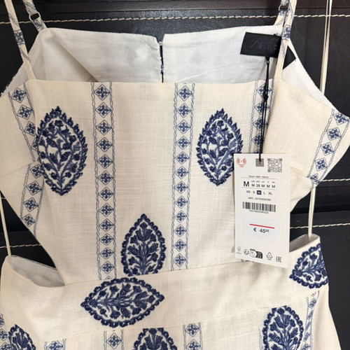 Zara dress with cut out waist, beige and blue
