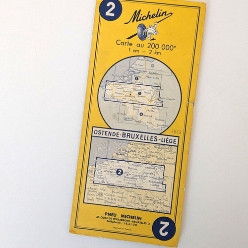 Vintage Michelin Map No 2 Oostende–Brussel–Luik used, folding 1:200000