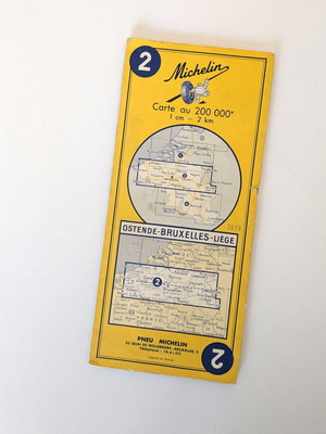 Vintage Michelin Map No 2 Oostende–Brussel–Luik used, folding 1:200000