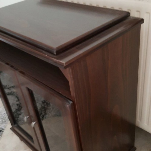 TV cabinet used, lacquered wood with display cabinet