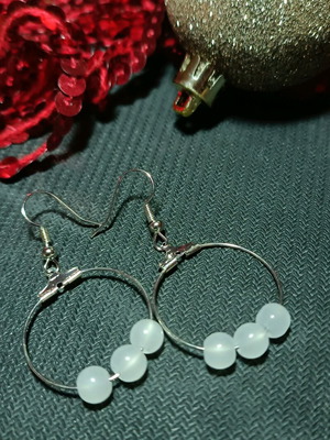 Handmade earrings silver hoops with white stone new