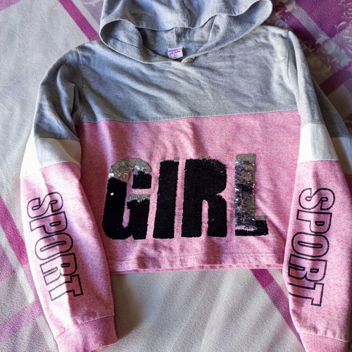 New College girls' sweatshirt used, grey and pink, size 16