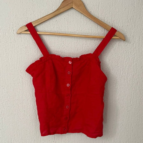Red linen blend top Oysho like new, size M