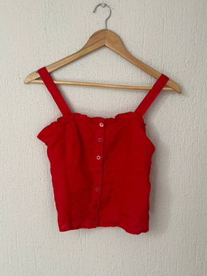 Red linen blend top Oysho like new, size M